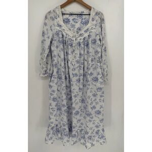 Eileen West Nightgown Small Blue Floral Cotton Lace Trim Grandmacore‎ Coastal